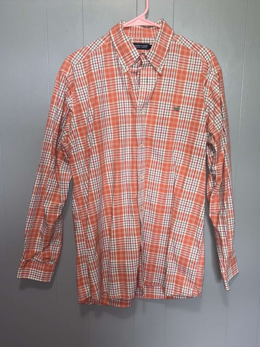 Southern Marsh Orange Plaid Wrinkle Free Long Sleeve Button Down Medium